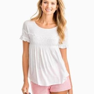 EUC Southern Tide White Smocked Aubrey Babydoll Top Size Medium